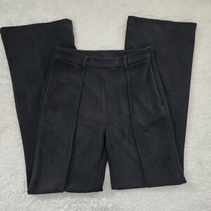 Bobbles & Lace Faux Suede Black High Waisted Wide Leg Seam Front Trousers Small